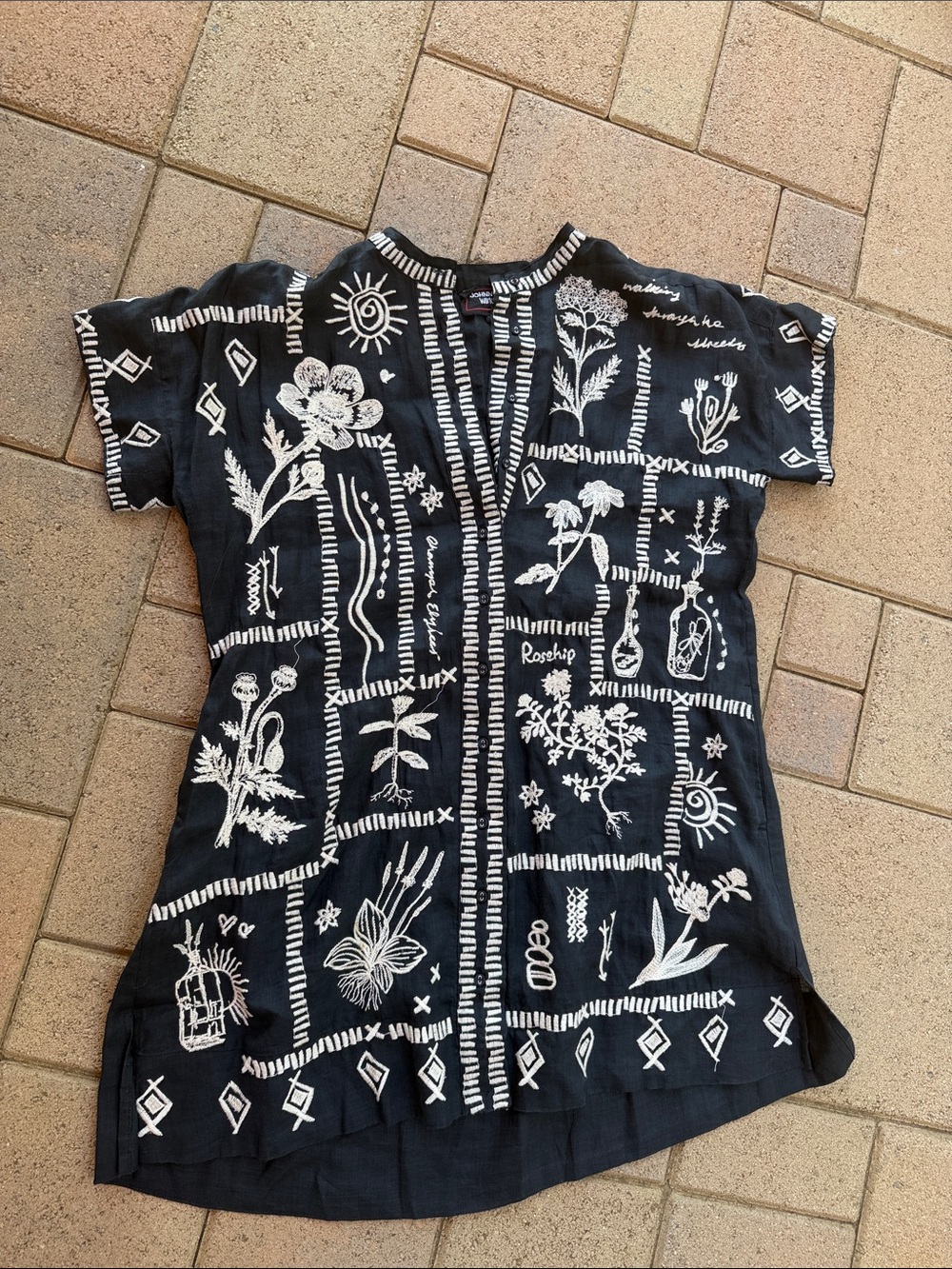 Johnny Was Black Mini Dress with White Floral Embroidery - Picture 2 of 4